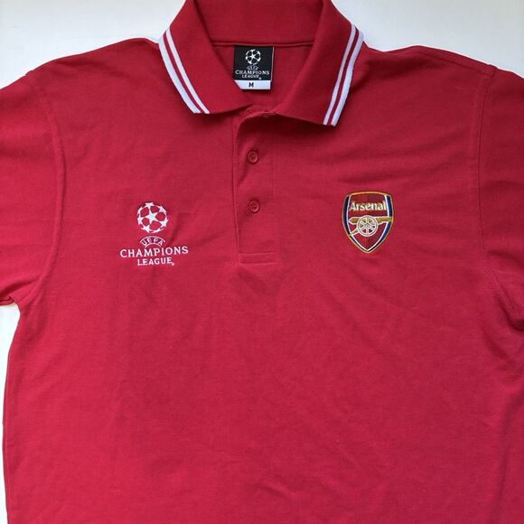 Arsenal FC Futbol UEFA Polo Shirt Men Medium Red Soccer Premier League Logo - Picture 3 of 9
